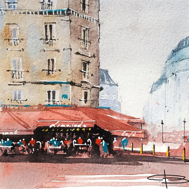 Peinture Café de Paris, l'Horizon par Kévin Bailly | Tableau Figuratif Aquarelle Vues urbaines