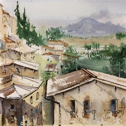 Painting Les toits de Toscane by Kévin Bailly | Painting Figurative Watercolor Landscapes, Pop icons