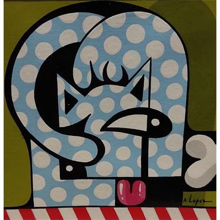 Painting LE CHIEN QUI ESSAYE DE MAIGRIR by Lopez Alfredo | Painting Figurative Oil Animals, Pop icons