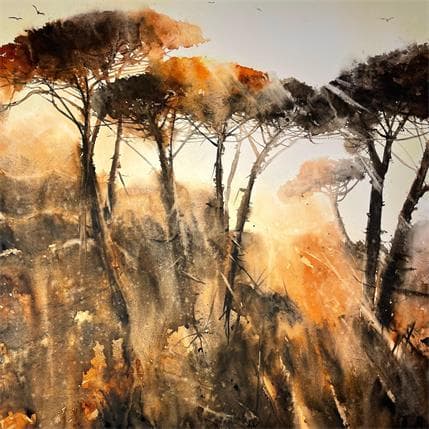 Painting L'ambre des pins by Abbatucci Violaine | Painting Figurative Watercolor Landscapes