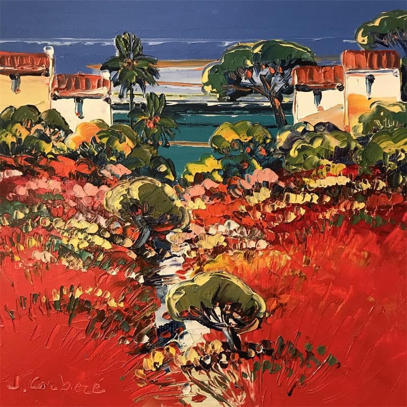 Painting Chemin à la mer by Corbière Liisa | Painting Figurative Landscapes Oil