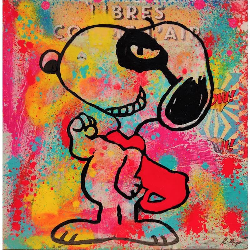 Peinture Snoopy Super Héros par Kikayou | Tableau Pop Art Mixte icones Pop