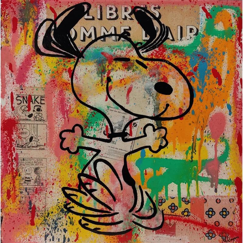 Peinture Snoopy free par Kikayou | Tableau Pop Art Mixte icones Pop