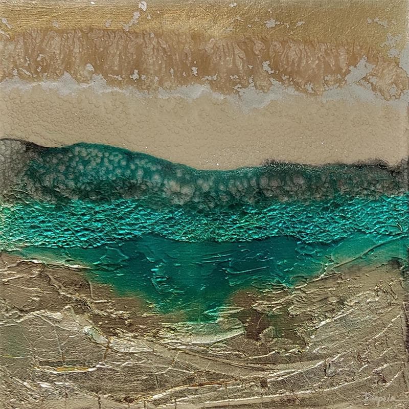 Peinture 672 Quartz Smoke Aquamarine par Depaire Silvia | Tableau Abstrait Minimaliste Bois Acrylique