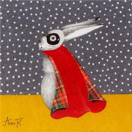 Peinture Super lapin à revers écossais par Ann R | Tableau Illustration Mixte animaux