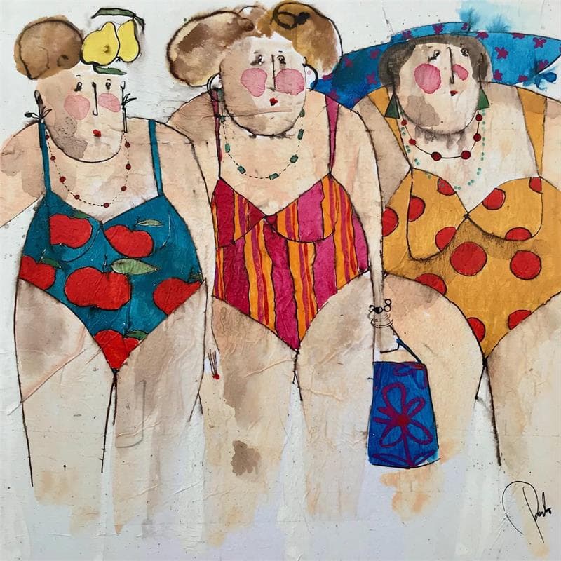 Peinture Jeanne, Paule et Lucie par Colombo Cécile | Tableau Figuratif Portraits Scènes de vie Acrylique