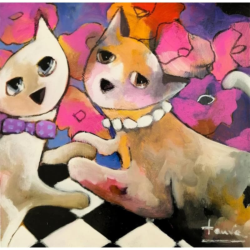 Painting Mes amours by Fauve | Painting Figurative Acrylic Animals