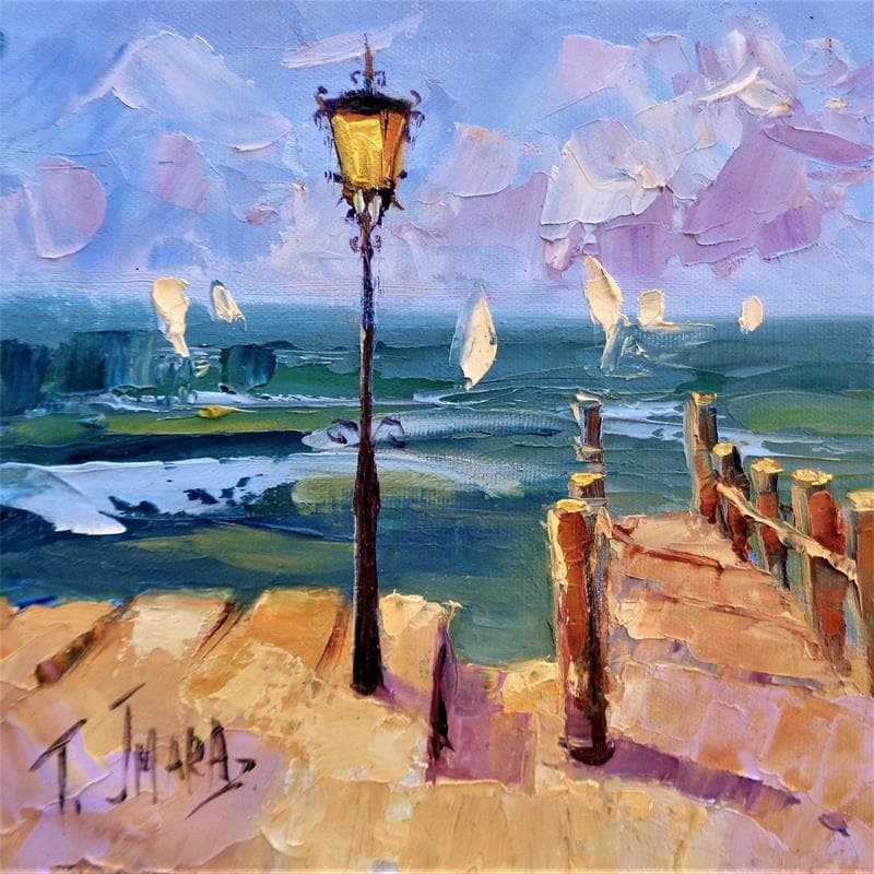 Gemälde La farola del puerto von Jmara Tatiana | Gemälde Naive Kunst Öl Landschaften, Pop-Ikonen