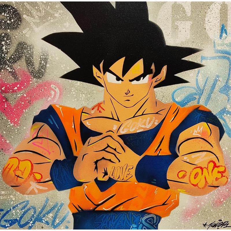 Gemälde Goku von Kedarone | Gemälde Pop-Art Graffiti Pop-Ikonen