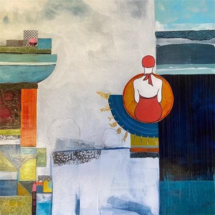 Painting Méditation au bord du lac  by Lau Blou | Painting Abstract Mixed Minimalist