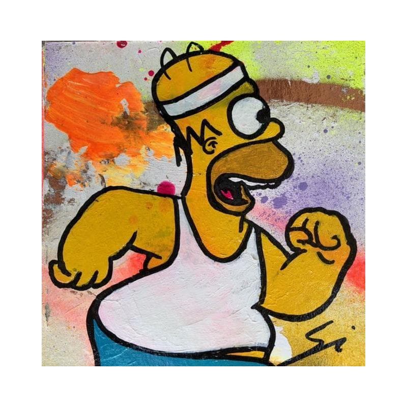 Peinture Homer Runner par Mestres Sergi | Tableau Pop Art Mixte icones Pop