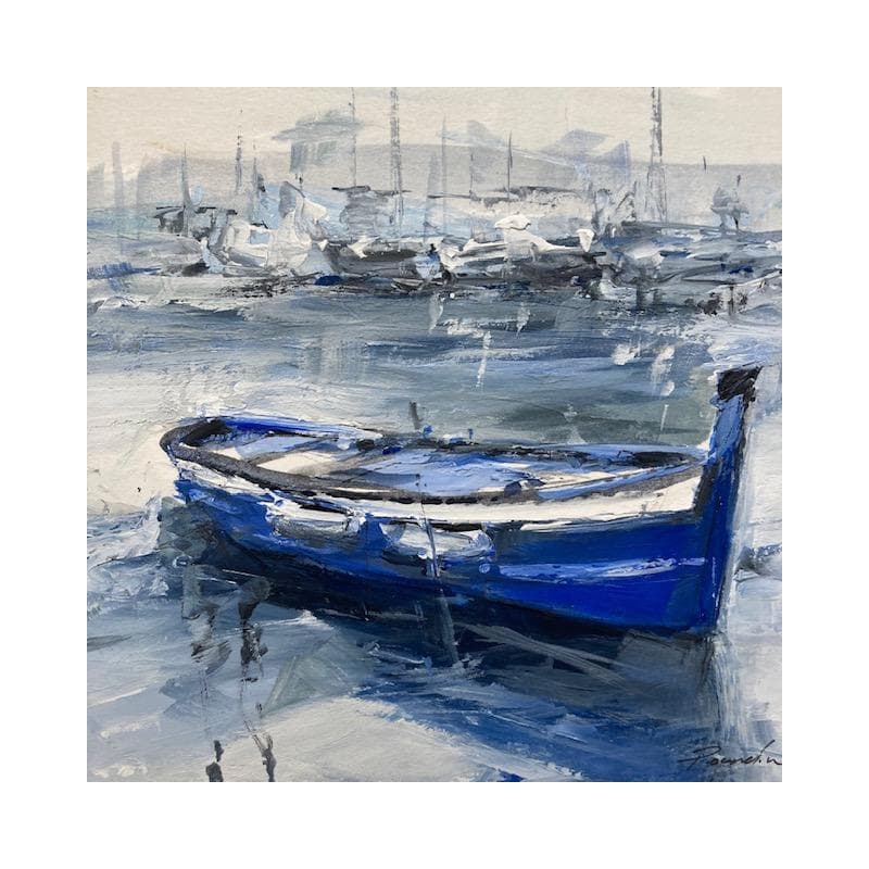 Peinture Barque bleue par Poumelin Richard | Tableau Figuratif Mixte Vues marines