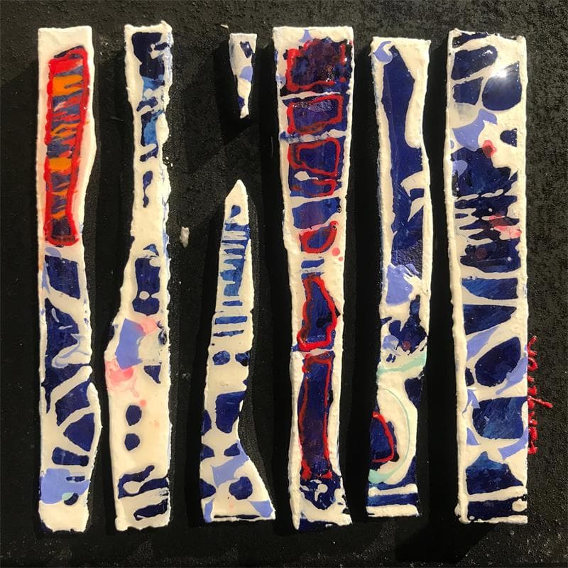 Painting Bc6 Fine Blanc Bleu Rouge by Langeron Luc | Painting Abstract Mixed Acrylic Minimalist