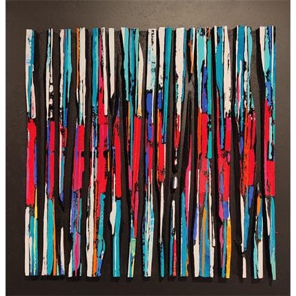 Peinture Bande color 17 street rouge bleu multi par Langeron Luc | Tableau Abstrait Mixte
