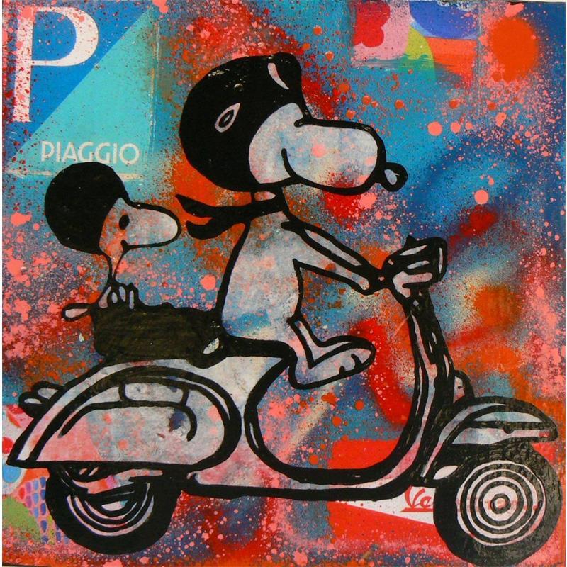 Peinture Snoopy Vespa par Kikayou | Tableau Pop-art Graffiti Icones Pop
