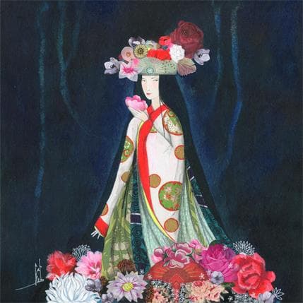 Painting Geisha des fleurs by Rebeyre Catherine | Painting Illustrative Mixed Life style, Portrait