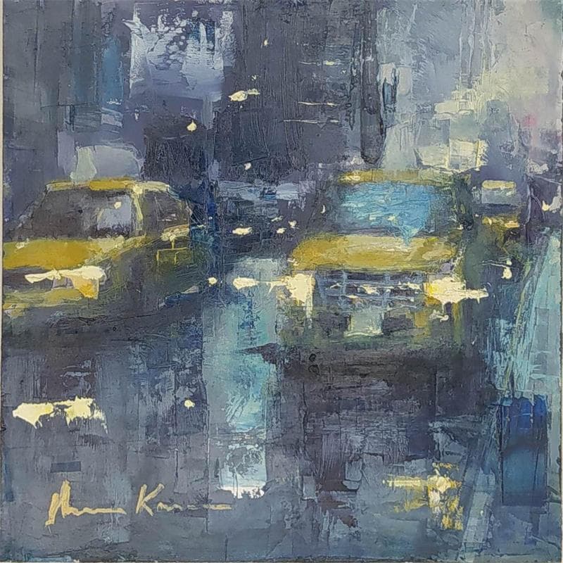 Peinture Taxi light par Karoun Amine  | Tableau Figuratif Urbain Huile