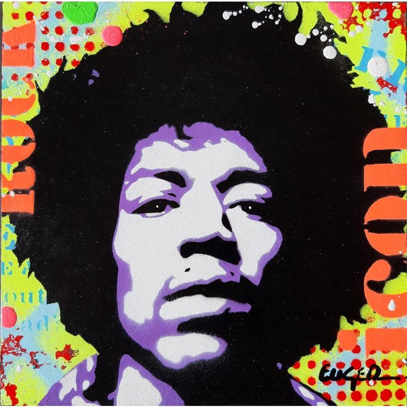 Painting Jimi Hendrix by Euger Philippe | Painting Pop art Mixed Portrait Pop icons