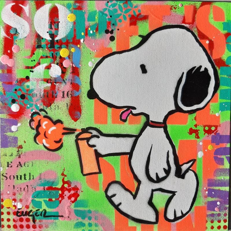 Gemälde Snoopy Orange Spraypaint von Euger Philippe | Gemälde Pop-Art Pop-Ikonen Graffiti Acryl