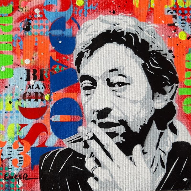 Painting Gainsbourg etc by Euger Philippe | Painting Pop-art Acrylic, Graffiti Pop icons, Portrait
