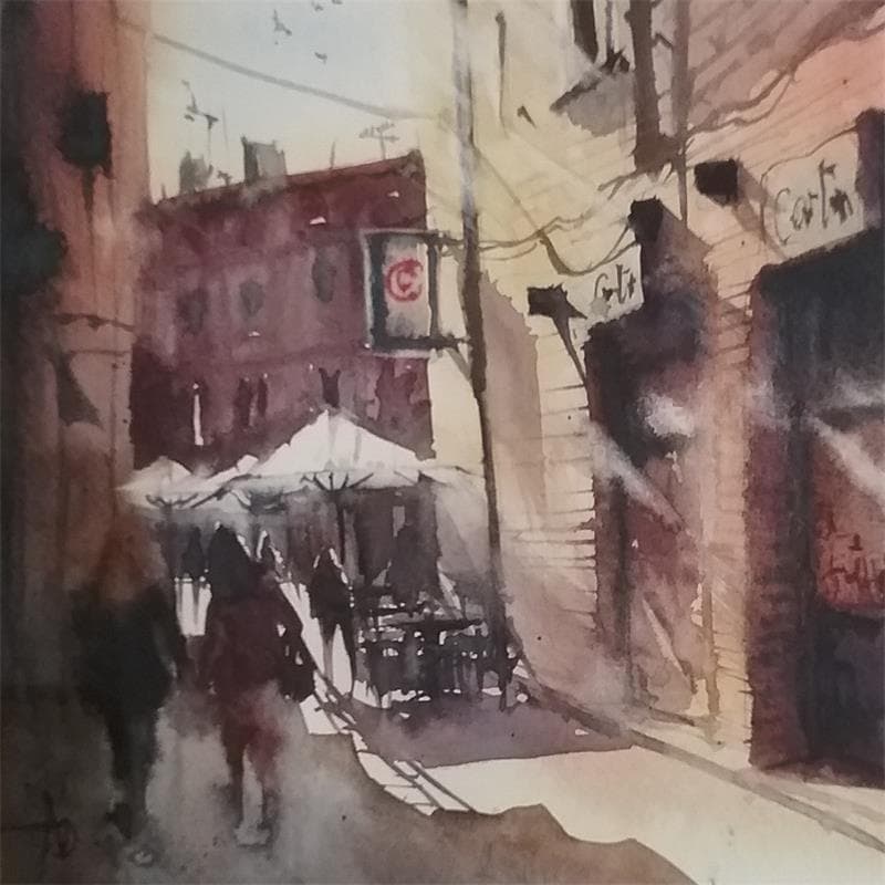 Painting Une virée en ville by Abbatucci Violaine | Painting Figurative Urban Life style Watercolor