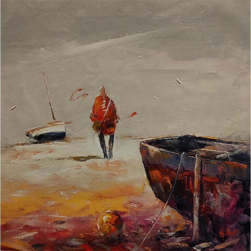Peinture retour de pêche par Hébert Franck | Tableau Figuratif Marine Huile