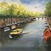 Gemälde the yellow harbour boat von Min Jan | Gemälde Figurativ Landschaften Aquarell