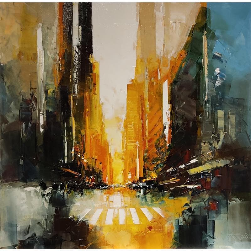 Peinture Crépuscule NYC par Castan Daniel | Tableau Art Singulier Huile Vues urbaines