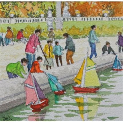 Painting Paris, les bateaux du Luxembourg  by Decoudun Jean charles | Painting Figurative Watercolor Life style, Urban