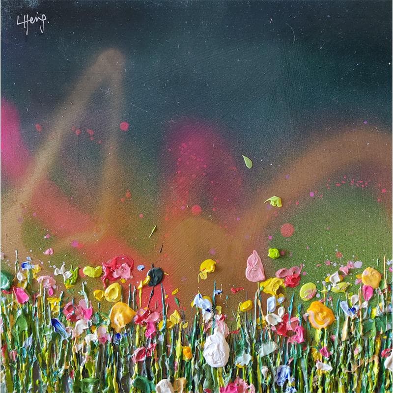 Painting Poppies glow by Herring Lee | Painting Abstract Mixed Minimalist