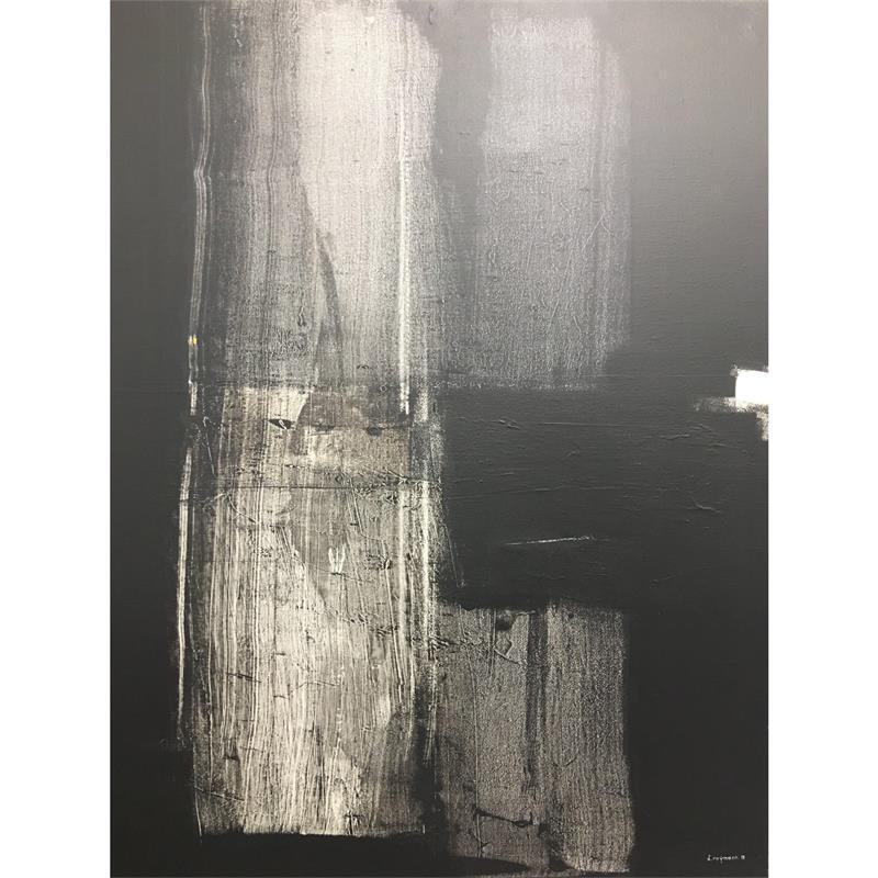 Peinture Rayures multiples par Reymann Daniel | Tableau Abstrait Noir & blanc Bois Acrylique