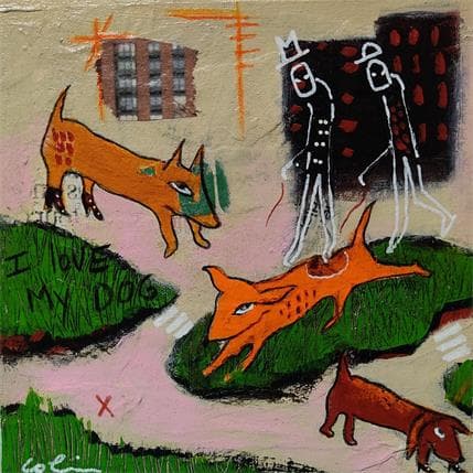 Peinture A chacun son chien par Colin Sylvie | Tableau Art Singulier Mixte animaux