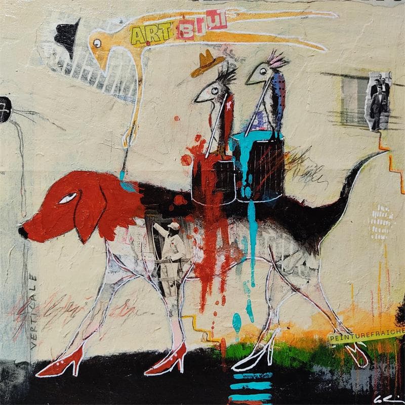Peinture Art brut par Colin Sylvie | Tableau Art Singulier Mixte animaux