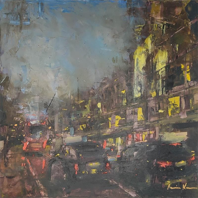 Painting The black taxi by Karoun Amine  | Painting Figurative Urban Oil