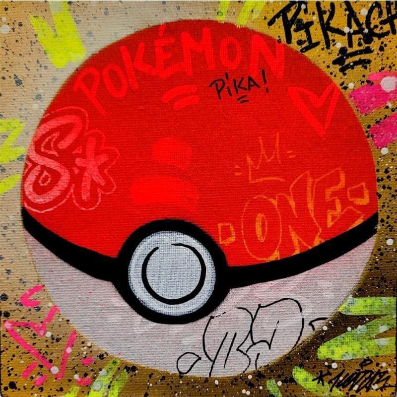 Peinture Pokeball par Kedarone | Tableau Street Art Mixte icones Pop