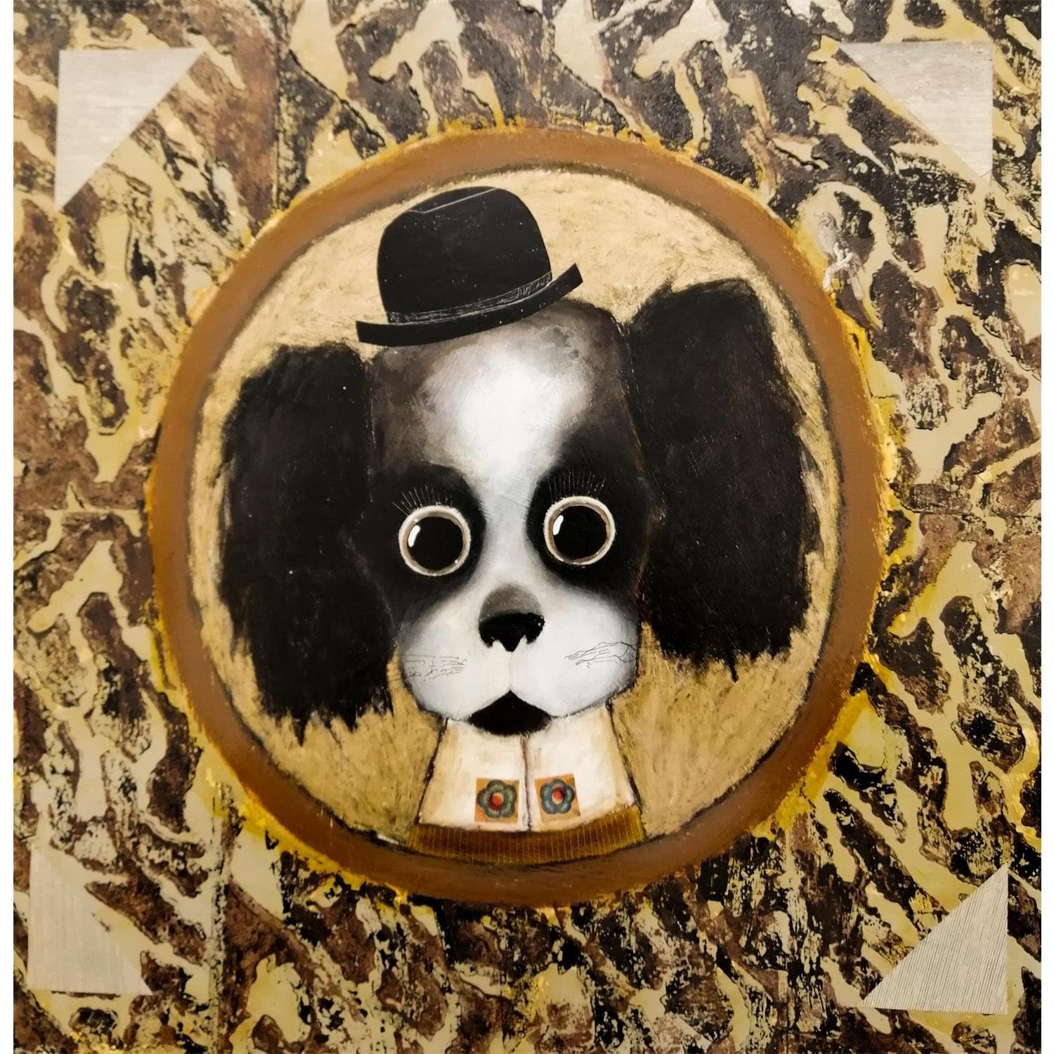 Painting Chapeau melon et boutons à fleurs by Penaud Raphaëlle Carré