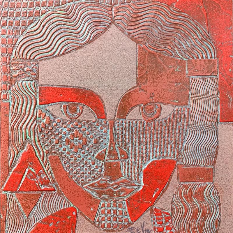 Gemälde 1A0. INDIENNE. ORANGE et CUIVRE foncé von Devie Bernard  | Gemälde Figurativ Materialismus Porträt Pappe Acryl