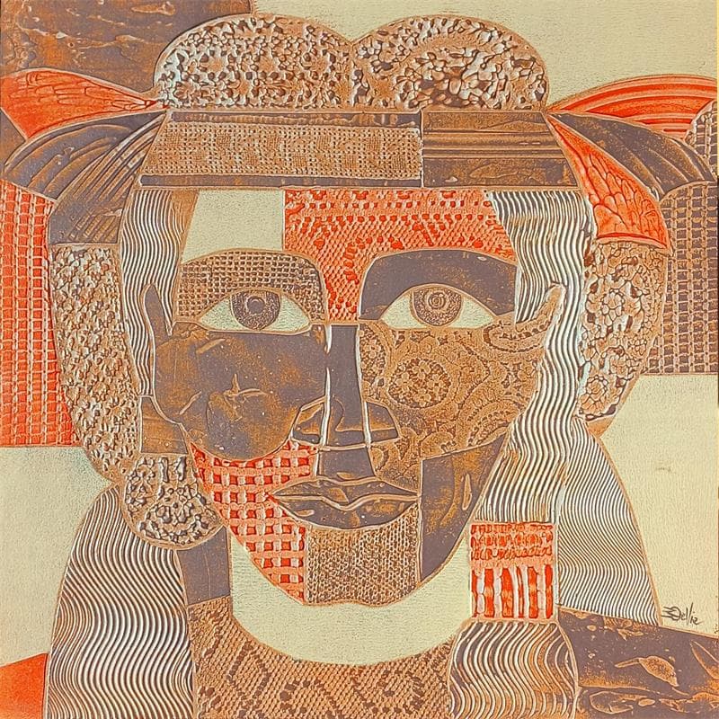 Gemälde 9A0. INDIEN. ORANGE et BRONZE von Devie Bernard  | Gemälde Figurativ Materialismus Porträt Alltagsszenen Pappe Acryl