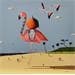 Peinture Flamant rose à l'orange par Lionnet Pascal | Tableau Surréaliste Huile Paysages scènes de vie animaux