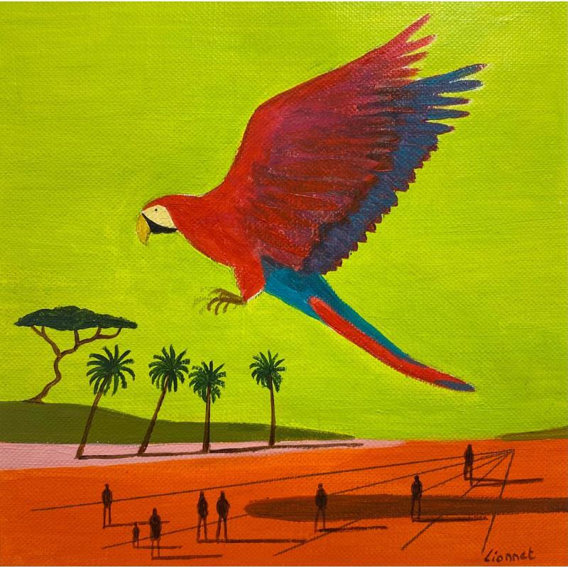 Peinture Ara rouge par Lionnet Pascal | Tableau Surréalisme Acrylique animaux, Paysages