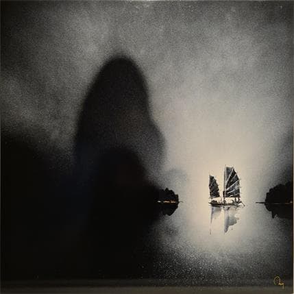 Peinture Nocturne par Rey Julien | Tableau Figuratif Mixte Paysages, noir & blanc
