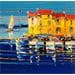 Peinture Petit port aux maisons jaunes par Corbière Liisa | Tableau Figuratif Paysages Urbain Marine Huile