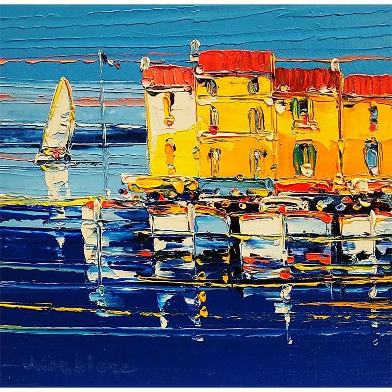 Painting Petit port aux maisons jaunes by Corbière Liisa | Painting Figurative Oil Landscapes, Marine, Urban
