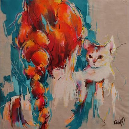 Painting Sarah, son chat by Dubost | Painting Figurative Acrylic Animals, Portrait