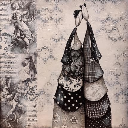 Painting Blanche et Oscar by Blais Delphine | Painting Naive art Mixed Black & White