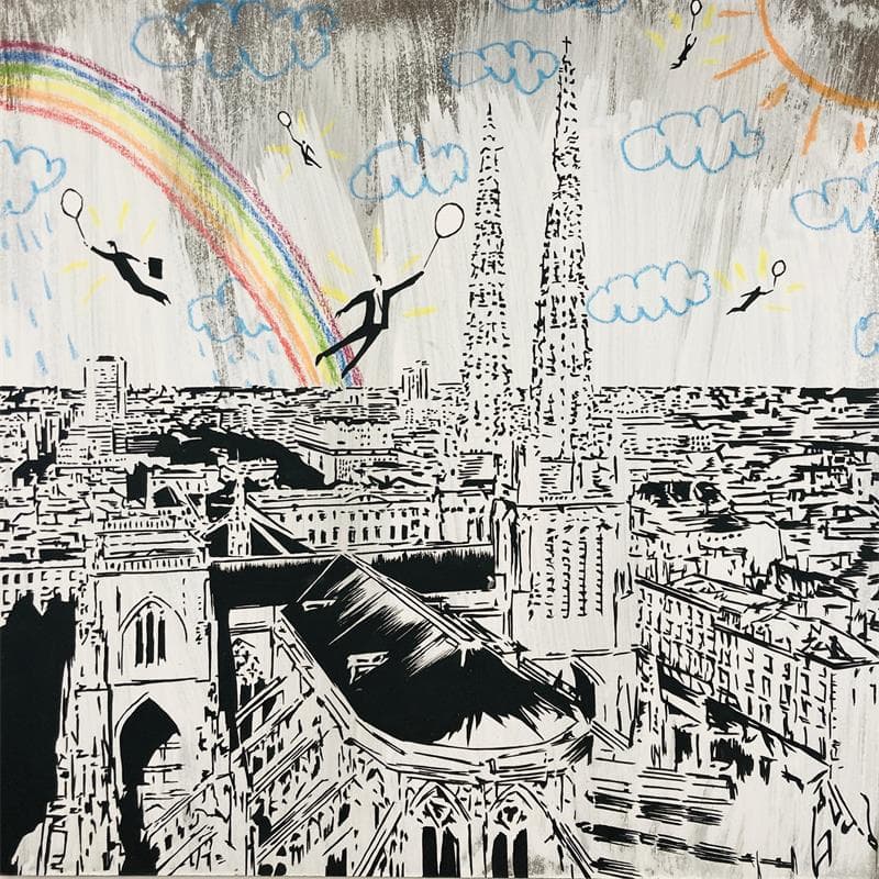 Painting A rainbow over the city by Di Vicino Gaudio Alessandro | Painting Acrylic