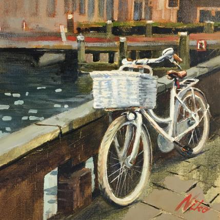 Painting White bike by Niko Marina  | Painting Figurative Oil Pop icons, Urban