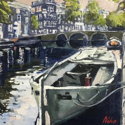 Painting Boats near the bridge by Niko Marina  | Painting Figurative Oil Urban