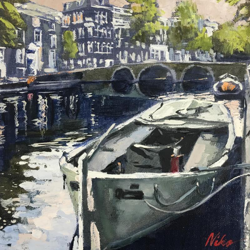 Painting Boats near the bridge by Niko Marina  | Painting Figurative Urban Oil