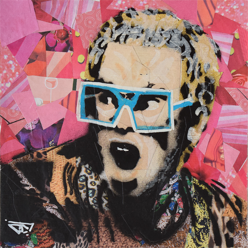 Peinture Elton John par G. Carta | Tableau Pop Art Mixte icones Pop